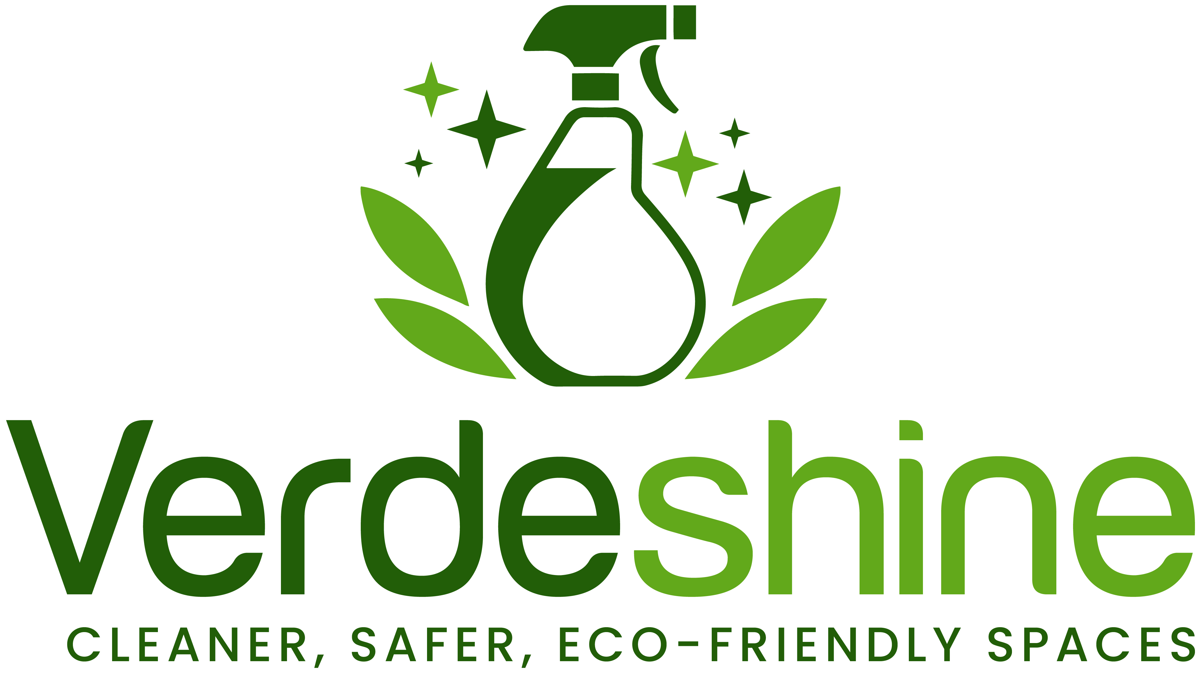 Verdeshine eco-cleaning logo. A dark green circular badge with a sparkling leaf representing professional green cleaning services.